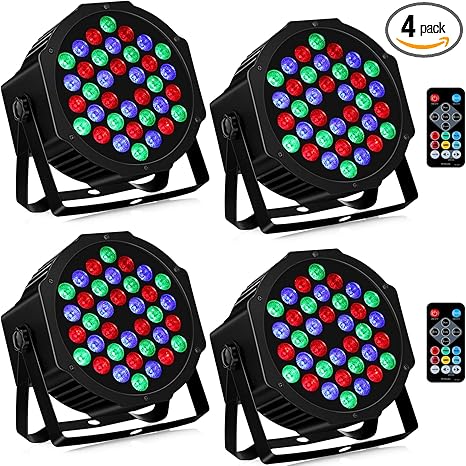 36LEDs Stage Par Lights 4 Pack - RGB LED Par Lights Sound Activated Auto Play by Remote & DMX Control Uplights for Wedding Birthday Church Music Light Show DJ Dance Party Events Stage Lighting