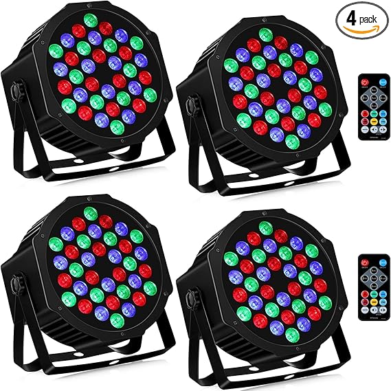 36LEDs Stage Par Lights 4 Pack - RGB LED Par Lights Sound Activated Auto Play by Remote & DMX Control Uplights for Wedding Birthday Church Music Light Show DJ Dance Party Events Stage Lighting