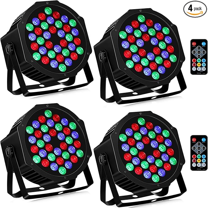 36LEDs Stage Par Lights 4 Pack - RGB LED Par Lights Sound Activated Auto Play by Remote & DMX Control Uplights for Wedding Birthday Church Music Light Show DJ Dance Party Events Stage Lighting