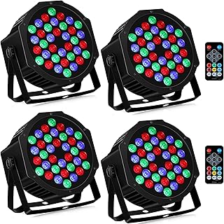 36LEDs Stage Par Lights 4-Pack: 36W RGB Color Changing - Remote DMX Control - Corded Electric - Great for DJ Party Planner - Uplights for Events Wedding Club Music Dance Show Church Christmas Lighting
