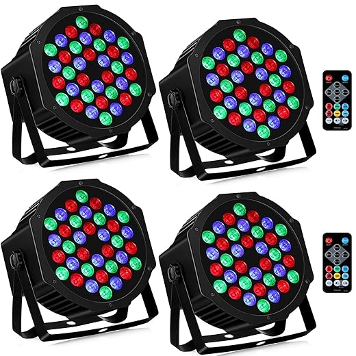 36LEDs Stage Par Lights 4 Pack - RGB LED Par Lights Sound Activated Auto Play by Remote & DMX Control Uplights for Wedding Birthday Church Music Light Show DJ Dance Party Events Stage Lighting