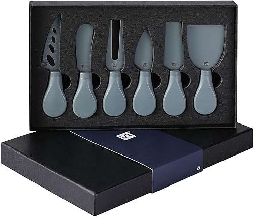 Bonito juego de 6 cuchillos de queso para accesorios de tabla de charcutería, juego de cuchillos de corte de queso recubiertos, regalo para