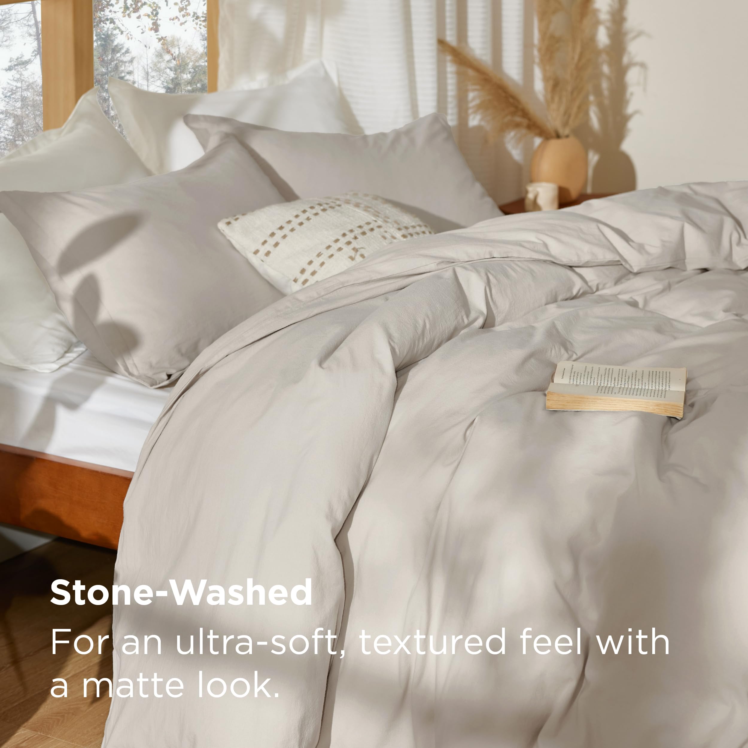Bedsure 100% Stone Washed Cotton Duvet Cover King - Light Greige Minimalist Cotton Duvet Cover Linen Like for All Seasons - GentleSoft™ Plain Simple Bedding (Light Greige, King, 104"x90")