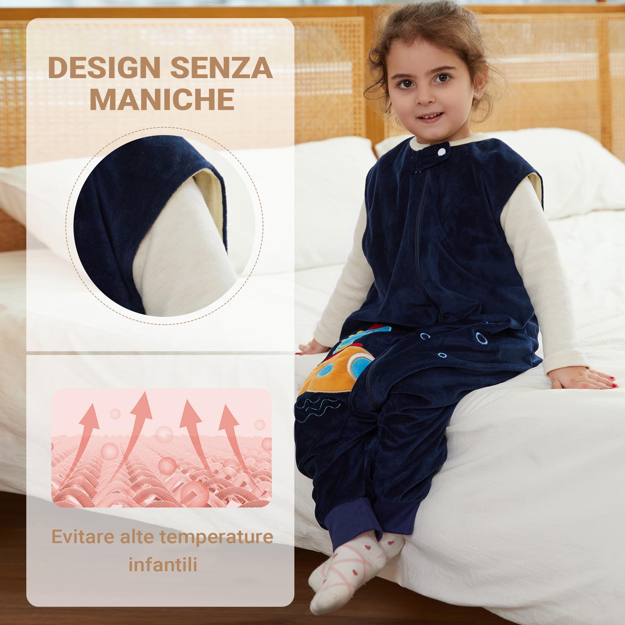 XQ&XG Sacco Nanna con piedini, Bambini Sacco Nanna con gambe 1.5 TOG, Sacco a pelo con gambe, Sottomarino, 1-3 Anni