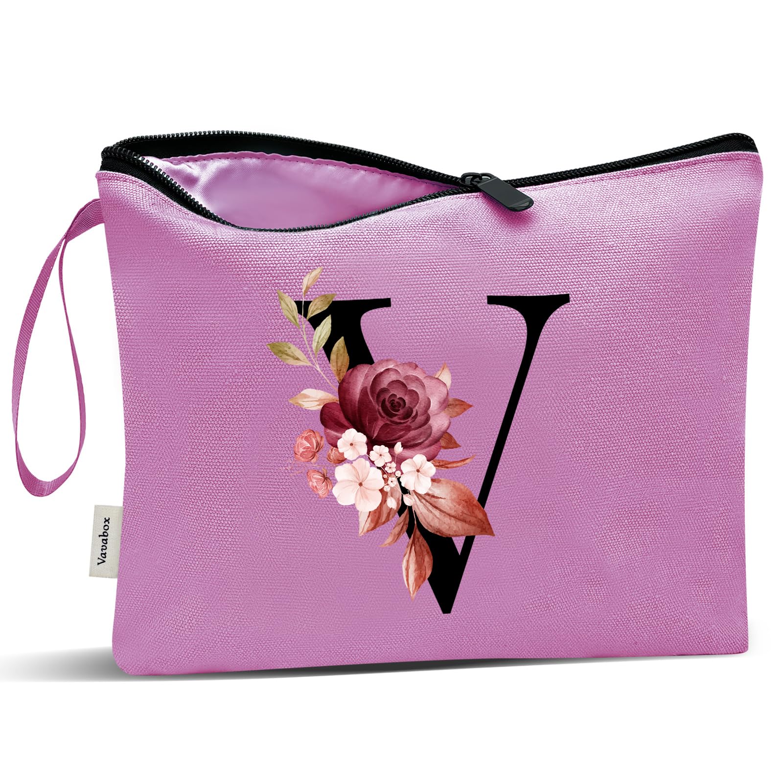 Vavabox A-Z Personalized Makeup Bag, Birthday Gifts for Women Mom, Gifts for Best Friend, Bride Bridesmaid Cosmetic bag (V, Purple)