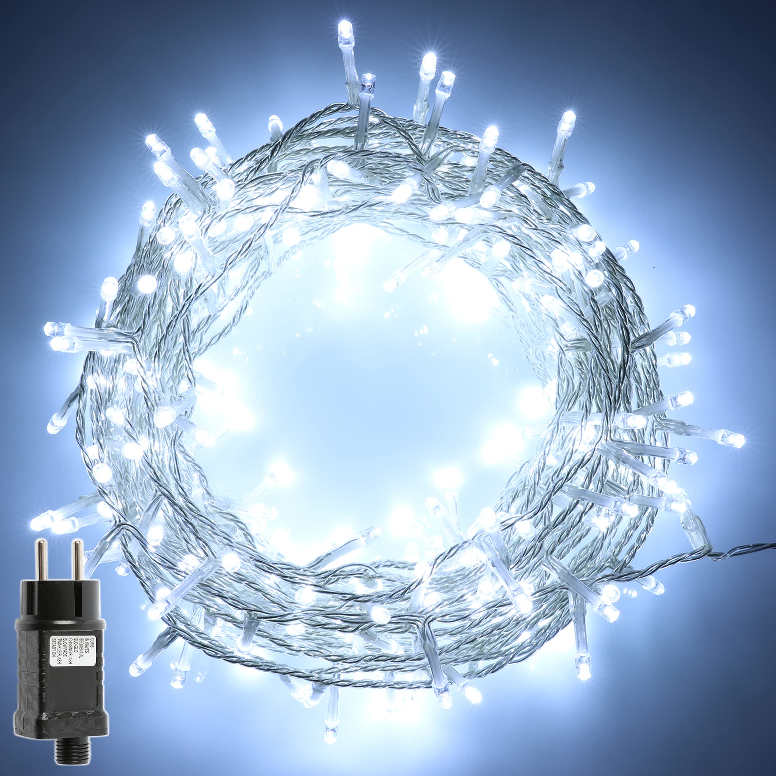 H HANSEL HOME Guirnalda Luces Led de Navidad Luces de Árbol de Navidad Uso Interior/Exterior IP44 Impermeable Cable Transparente (Luz Blanca, 140 Leds 7M)