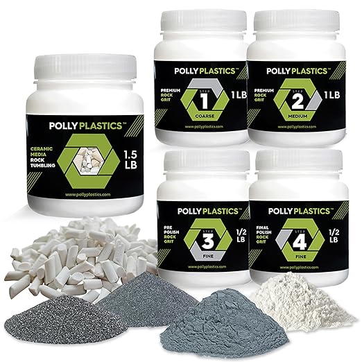 Polly Plastics Rock Tumbler Grit and Polish Refill & Ceramic Tumbling Filler Media - Silicone Carbide Polisher Grit - Rock Polish Supplies & Accessories