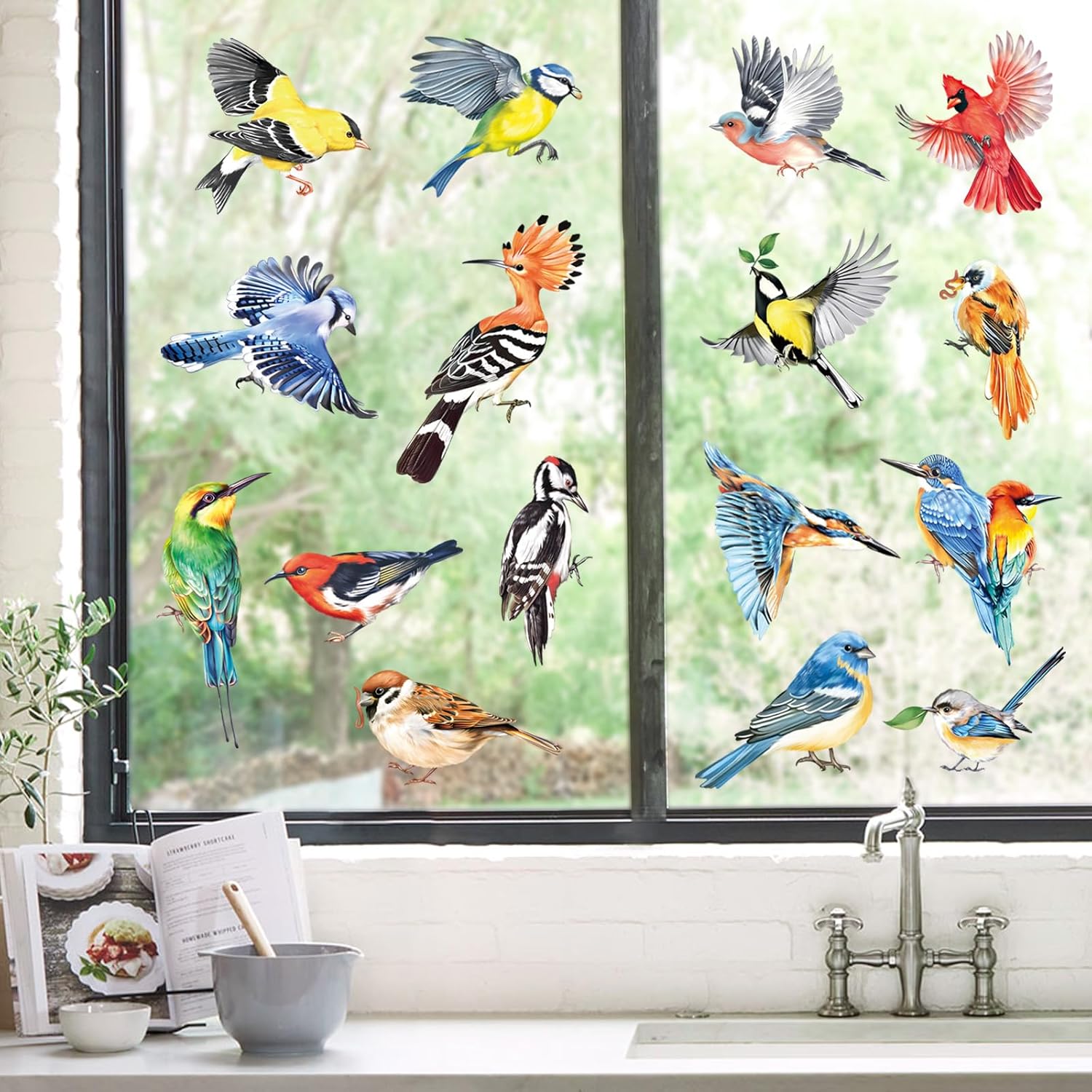 Amazon.com: decalmile Spring Summer Birds Double Sided Window Clings ...
