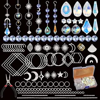 Motroce 200 Pcs DIY Suncatcher Making Kits, Crystal Sun Catchers Crafts with Hooks Chains Pendants, Rainbow Maker Prism for Windows Hanging Indoor Outdoor Garden Wedding Party Xmas Decor(Sliver)