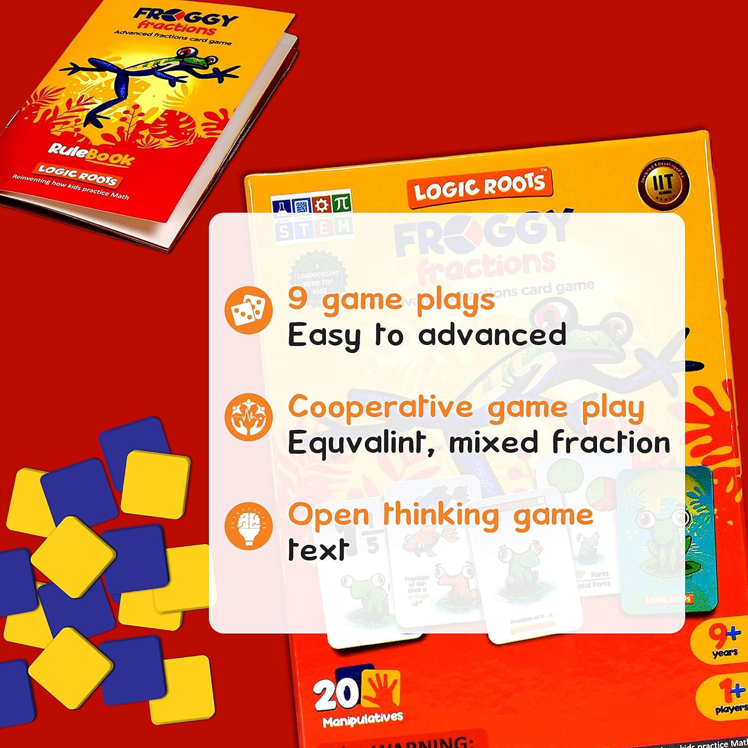 Froggy Fractions Math Games for Fourth Grade and up, 24 Fraction Manipulatives 72 Proper, Improper, and Mixed Fractions Card, Stem Toys for 10 Year Olds and Up
