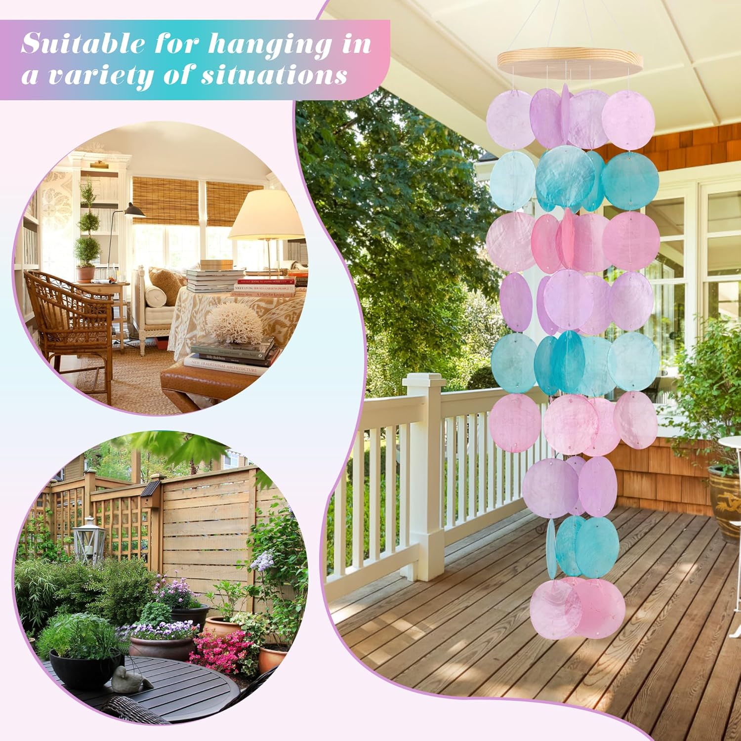 Wind Chimes for Outside - Handcrafted Purple Pink Capiz Shells Windchime Coastal Style Decor for Indoor/Outdoors, Garden Decor, Great Gift for Women, Wind Chimes Lovers and More - Image 5
