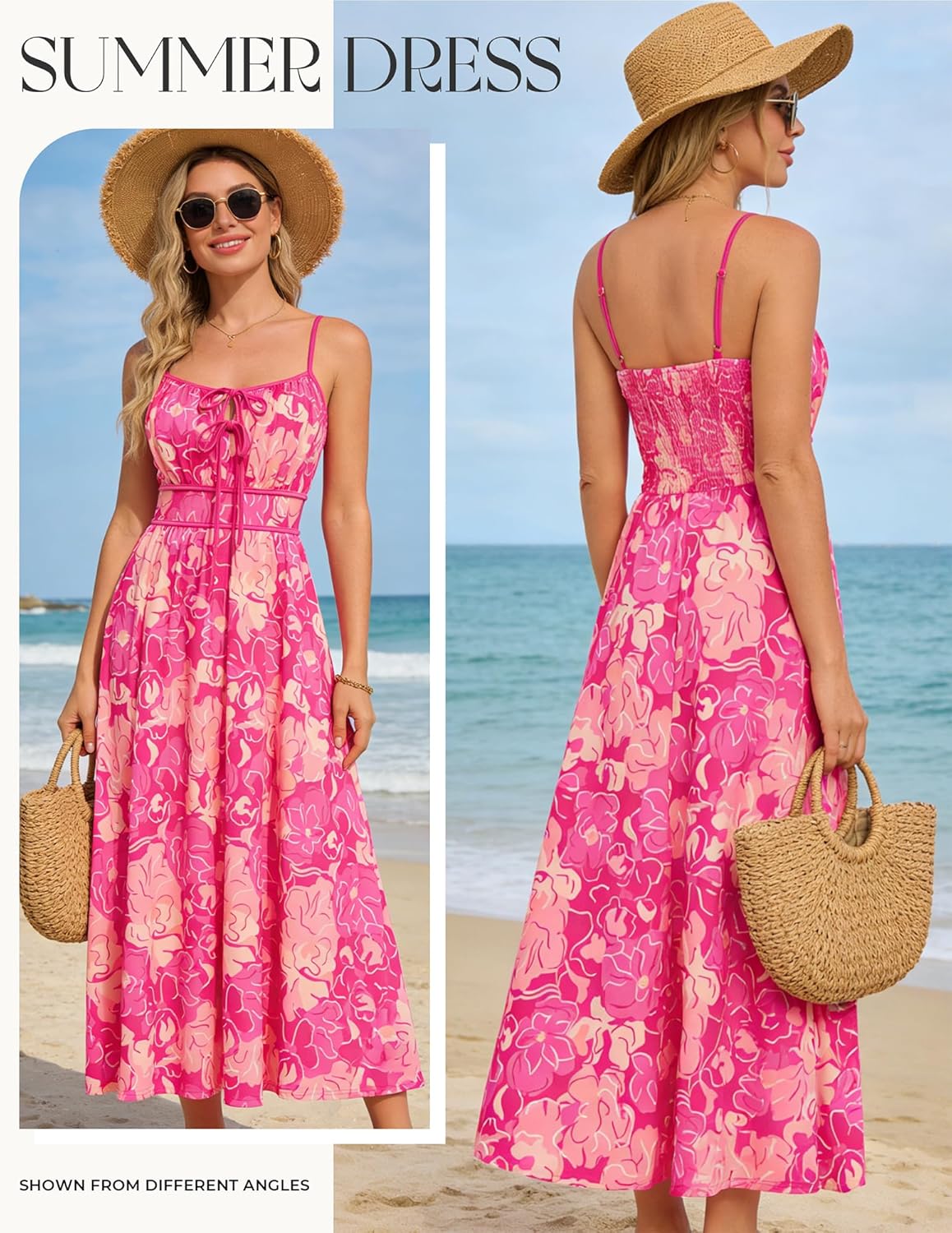 GRACE KARIN 2026 Women's Summer Maxi Dresses, Tie Front Floral Boho Dress, Spaghetti Strap Sundress with Pockets - Image 2