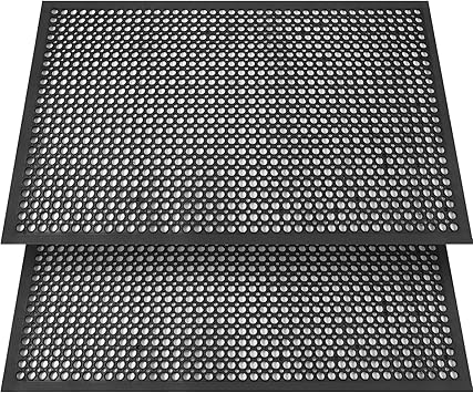 Anti Fatigue Rubber Floor Mat 2 Pack Restaurant Kitchen Mats for Floors Rubber Non-Slip Bar Floor Mats Door mat Drainage Mats Utility Garage Indoor Outdoor Use 36 x 60 Inches