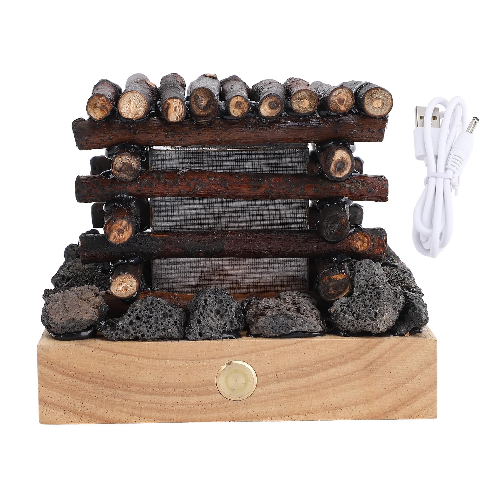 WOHPNLE LED Faux Campfire Night Light, Flickering Fake Fire Pit Lamp with Built in Sound Effects 3 Modes Steady Flicker for Cozy Home Decor and Sleep Aid