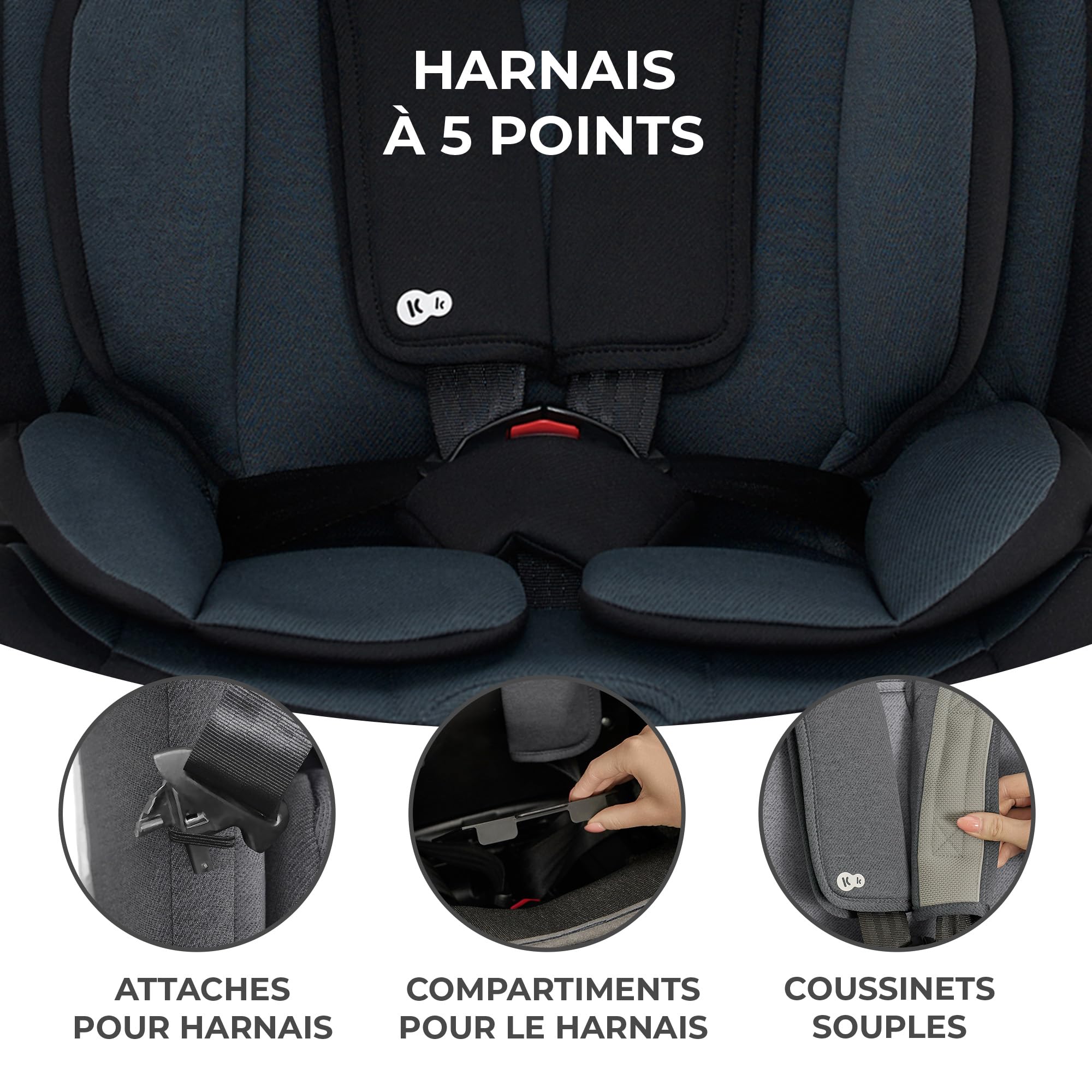 Kinderkraft ONETO3 I-Size 76 et 150 cm, Siège auto bébé Groupe 1/2/3 de 9 à 36 kg, 15 mois à 12 ans, Installation ISOFIX facile, Fonction reclining, Régler l'appui-tête sur 18 niveaux, Noir