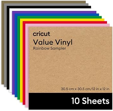 Cricut Value Permanent Vinyl - 10ft Rainbow Sampler 12in x 12in Sheets