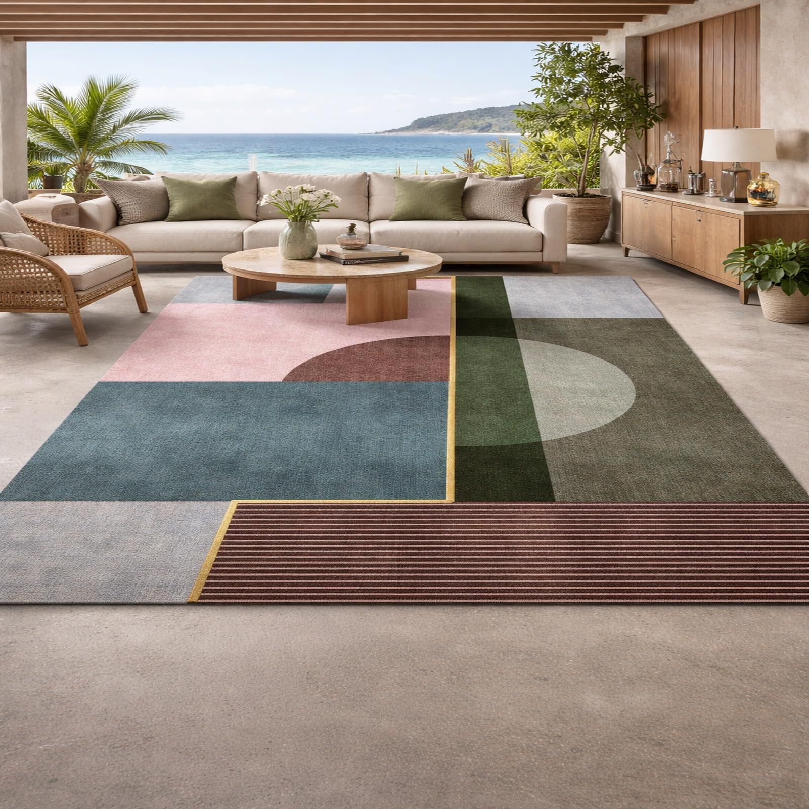 Alfombra para sala de estar moderna, tapete geométrico rosa de 100x200 cm para crear un rincón zen