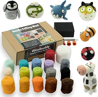 Woolbuddy Needle Felting Wool Kit – Starter Set to Make 6 Cute Animals –...
