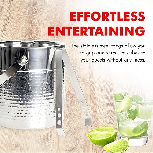 Miniatura 3 de Chef Craft Cubo de hielo martillado con pinzas, capacidad de volumen de 3 cuartos de galón, acero inoxidable