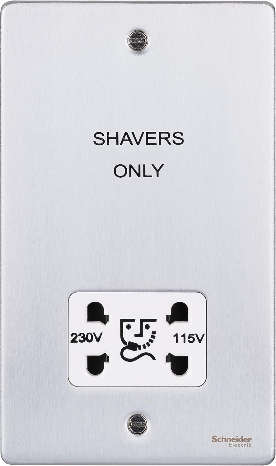 Schneider Electric Ultimate Low Profile - Shaver Socket, Dual Voltage, 115/230V, GU7590WBC, Brushed Chrome with White Insert