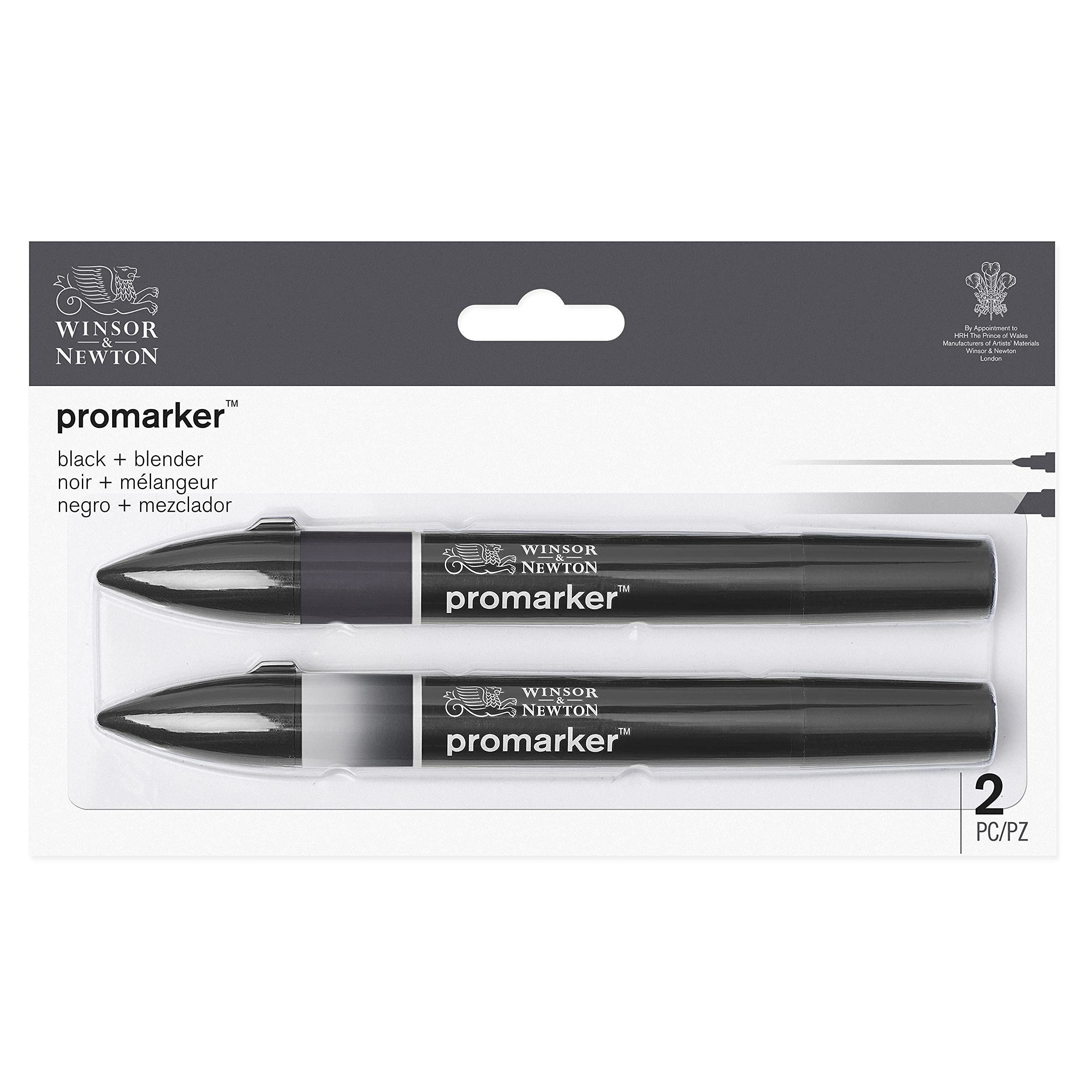 Winsor & Newton, Promarker, Black & Blender, Set of 2, Alcohol Based Dual Tip Markers