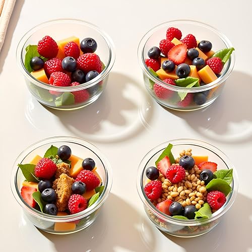 Miniatura 6 de Paquete de 4 recipientes de vidrio para almacenamiento de alimentos con tapas, recipientes redondos de 1.5 tazas de vidrio para preparación de