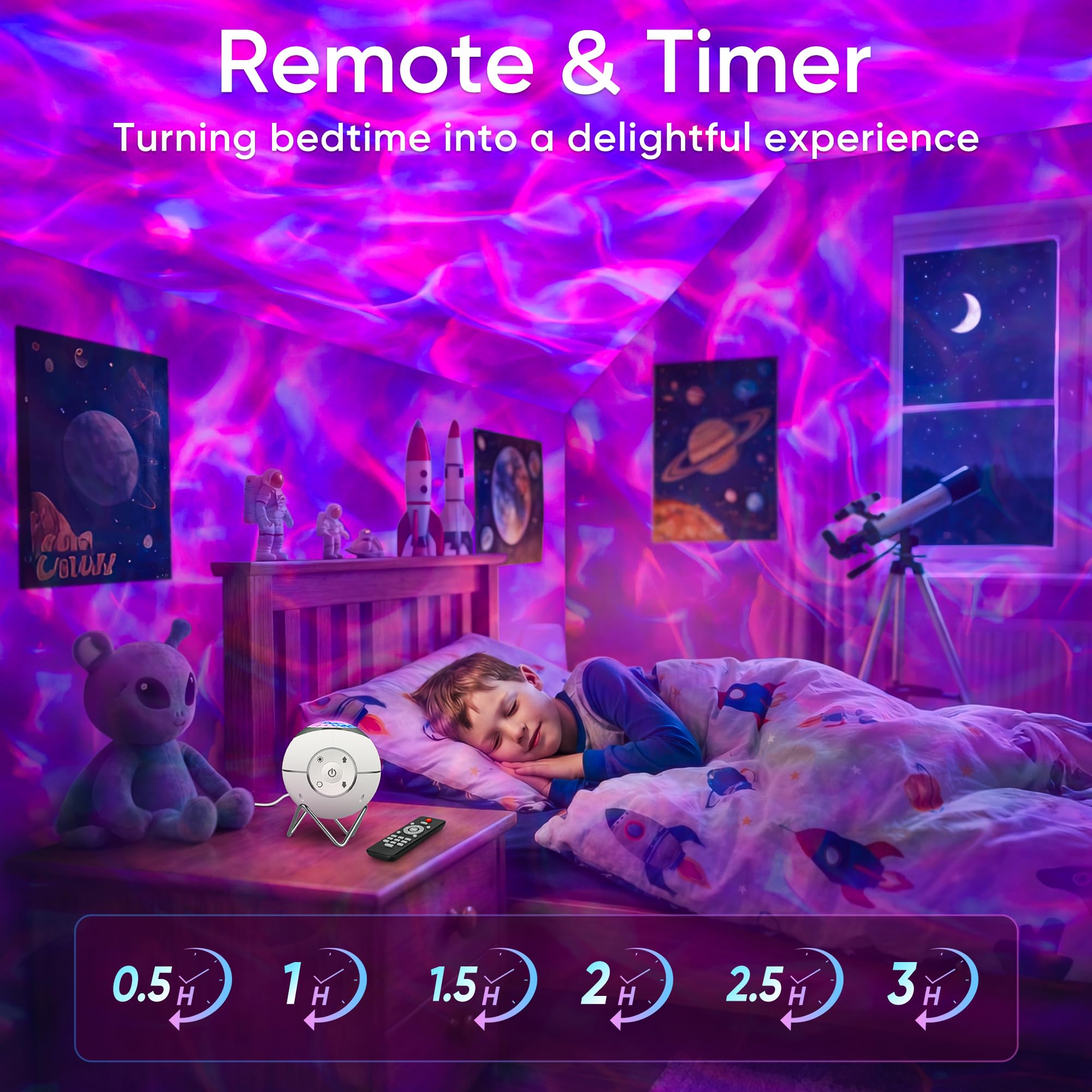 ibell Sternenhimmel Projektor, 14 Leuchtmodi Wasserwellen Nachtlicht Kinder Erwachsense Galaxy Projector, 360°Drehung Partylicht Geschenk Mädchen Personalisierte Geschenke Frauen, Zimmer Deko