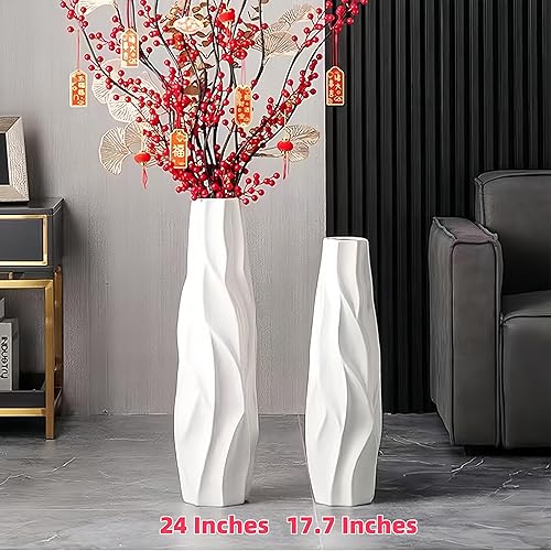 Miniatura 3 de Jarrón de cerámica de piso grande de 24 pulgadas de alto, jarrones altos modernos blancos para oficina, hogar, granja, decoración de sala de estar,