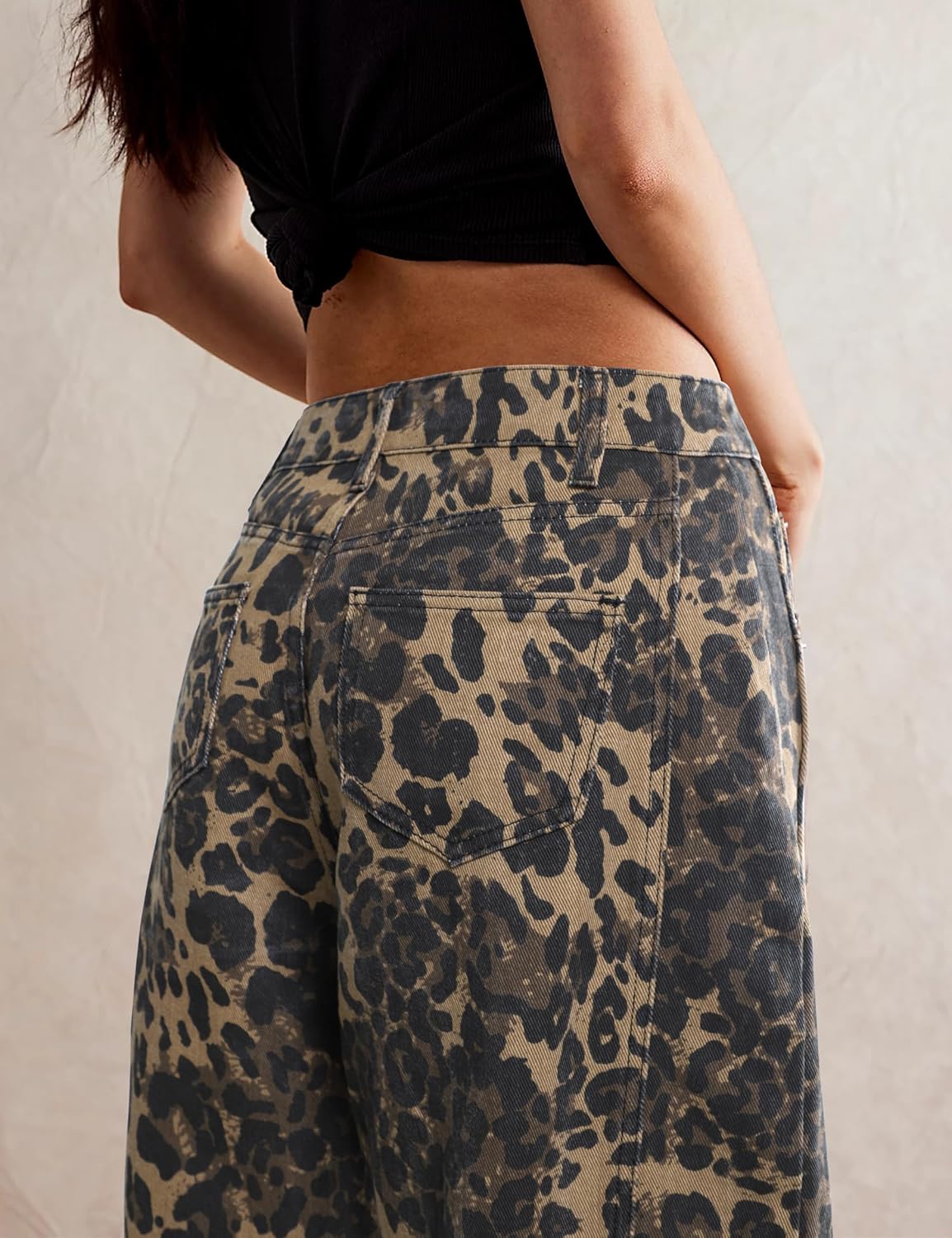 Women's Barrel Boyfriend Baggy Leopard Print Jeans Mid Rise Cropped Wide Leg Y2K Horseshoe Jeans for Women Trendy - Image 5