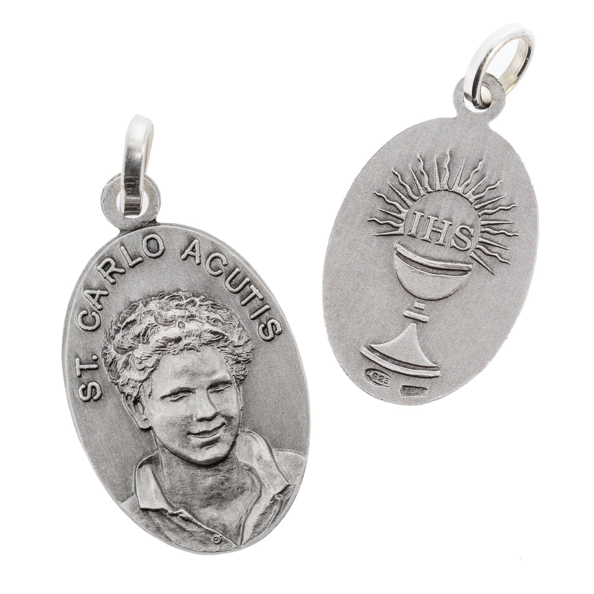 SHALOM - Médaille St. Carlo Acutis en argent 925. Hauteur 2,2 cm