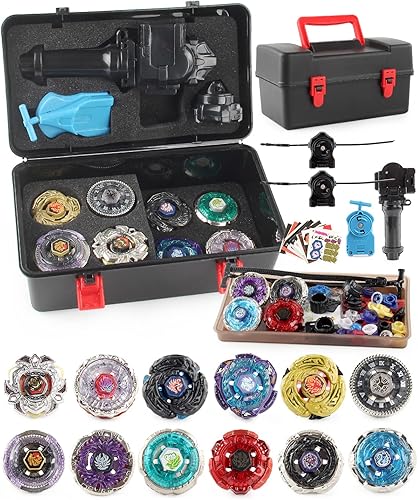 Miniatura 9 de Gyros - Paquete de 6 piezas, Battling Tops Metal Fusion Starter Set con calcomanías, dos lanzadores, idea de regalo, juguetes para niños y niños a