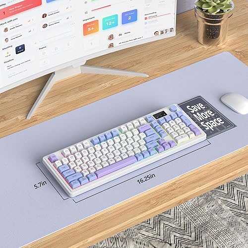 Miniatura 6 de Fogruaden Teclado inalámbrico silencioso 96% silencioso para juegos con teclado numérico y perilla, sensación mecánica, resistente a derrames,