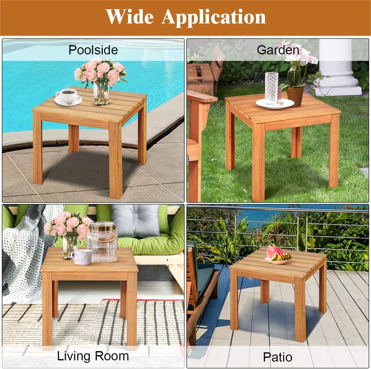 Giantex Outdoor Side Table, Acacia Wood Adirondack Table W/Oil Finished, 220lbs Weight Capacity, Square End Table for Patio, Backyard, Garden, Poolside & Balcony (1, Natural)