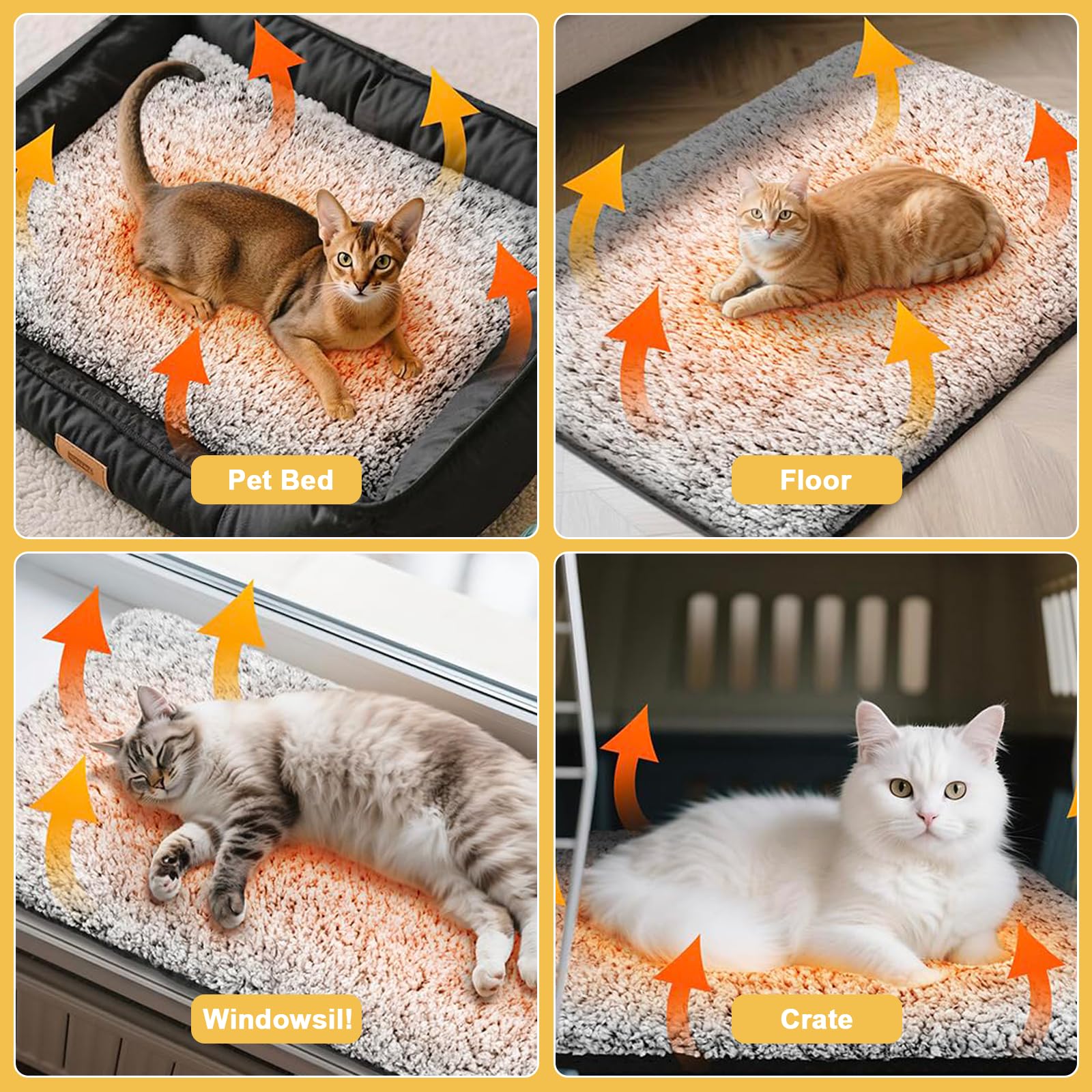 Tapis Chauffant pour Chat, Couverture Chauffante Auto-Chauffage sans Électricité, 88x58cm Tapis pour Doux avec Base Anti-Dérapante, Coussin Chauffage pour Chats et Petits Chiens