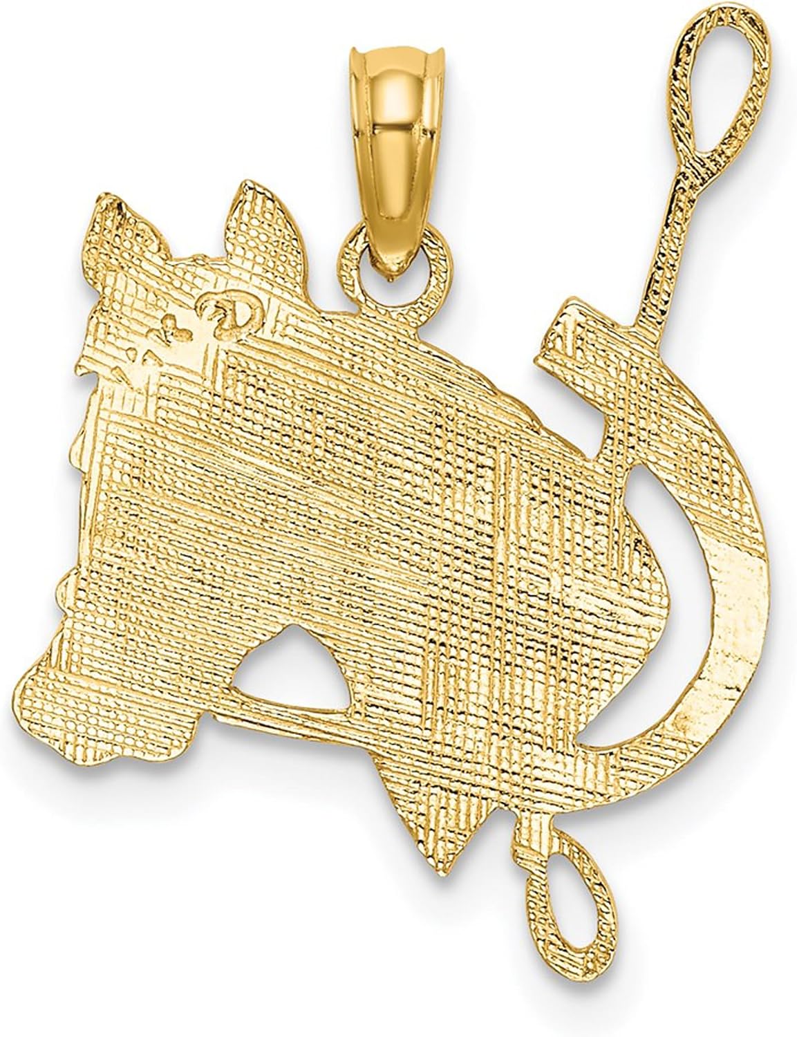 DEWBERRY 14K Yellow Gold Textured Horse Head with Crop and Shoe Pendant (Weight : 1.25gm, Length : 25.8mm, Width : 16.5mm)