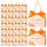 36 Set Fall Baby Shower Gifts Bags Bulk A Little Pumpkin is On The Way Baby Shower with Handles Bow Ribbon Small Orange Thank You Favor Bags for Guests Gender Reveal Party