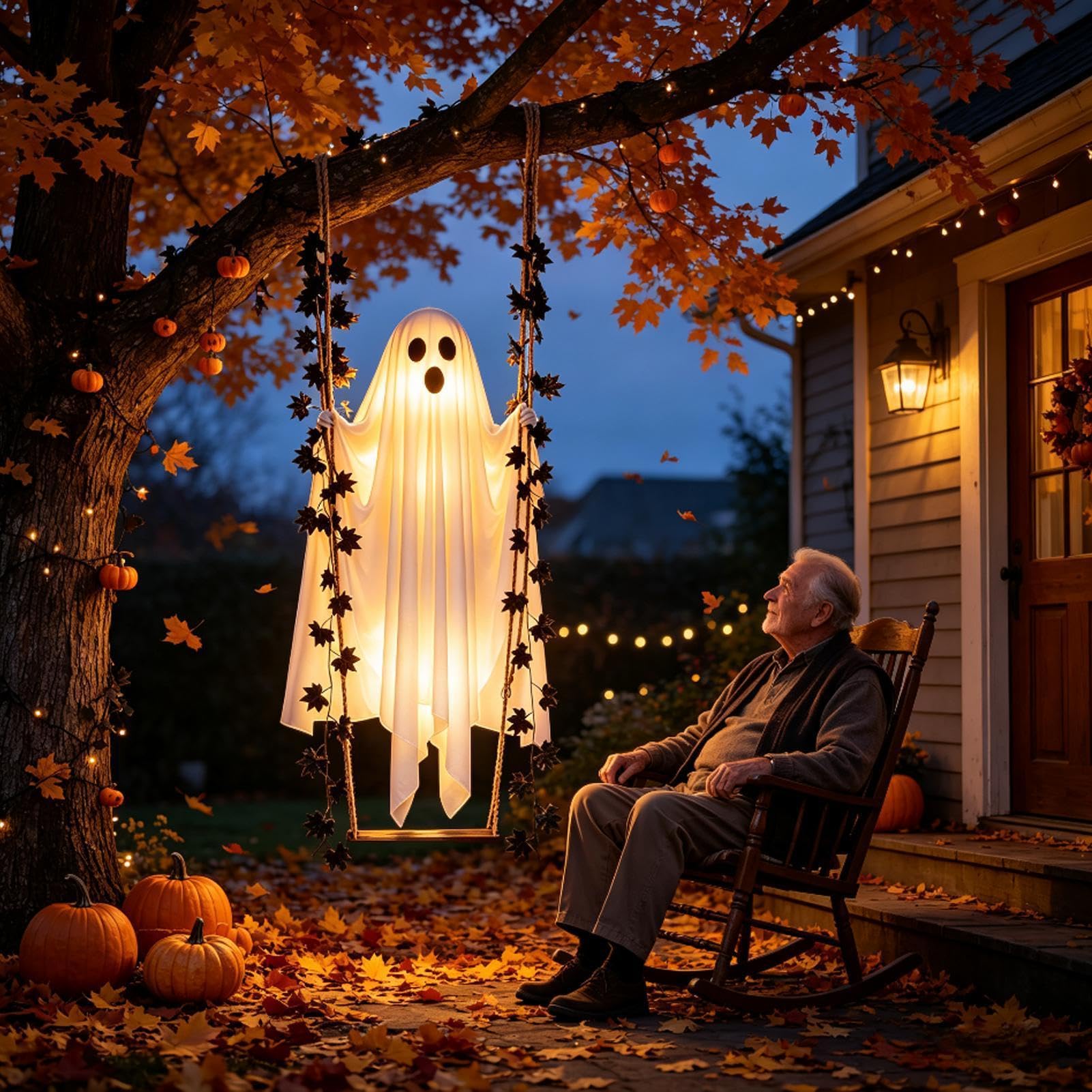 Light Up Swinging Ghost 120cm Halloween Yard Decor with Remote