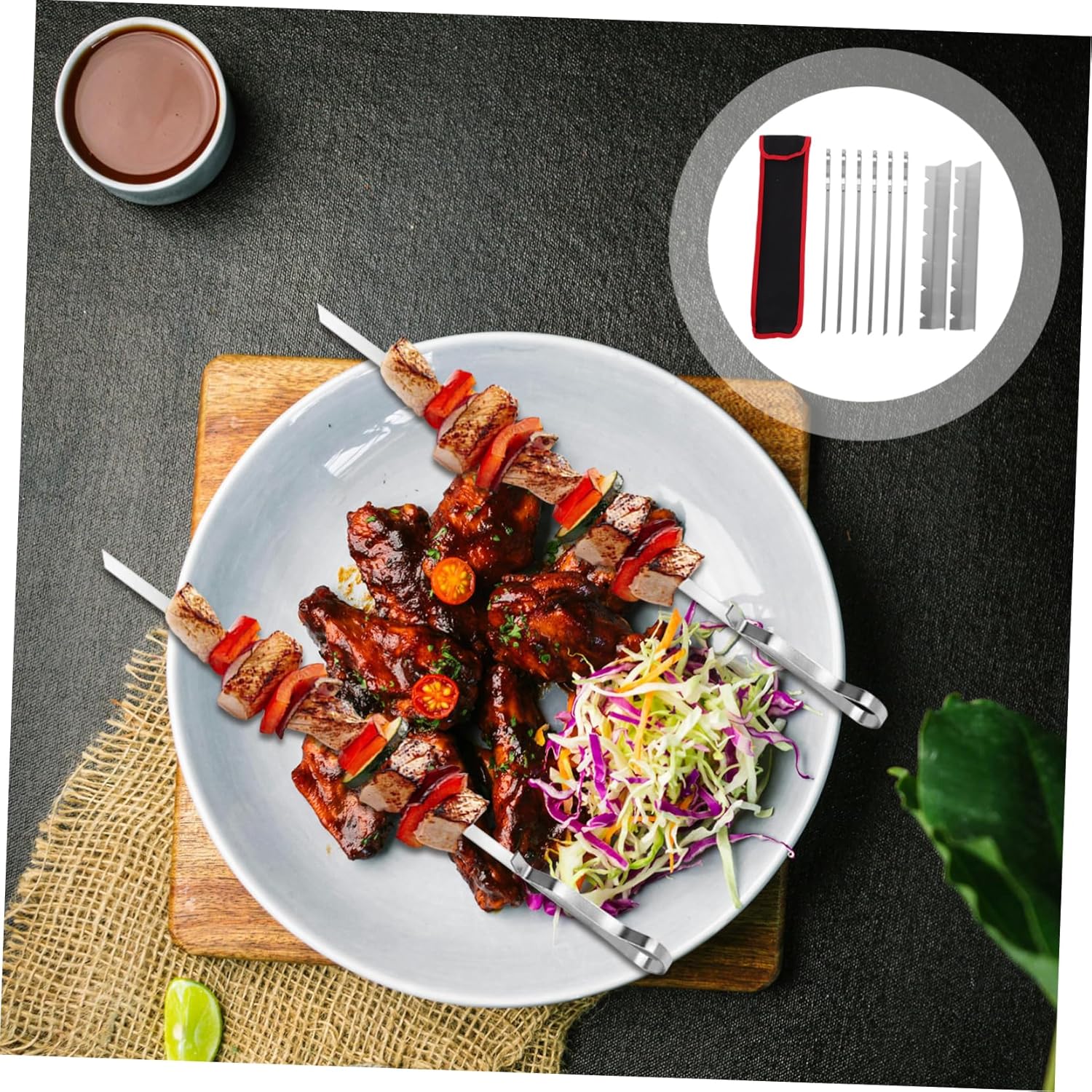 Skewers Holder for Grill 6-piece Meat Forks Portable Bbq Skewer Kit Kebab Skewers Stainless Steel Rust-proof for Outdoor Cooking