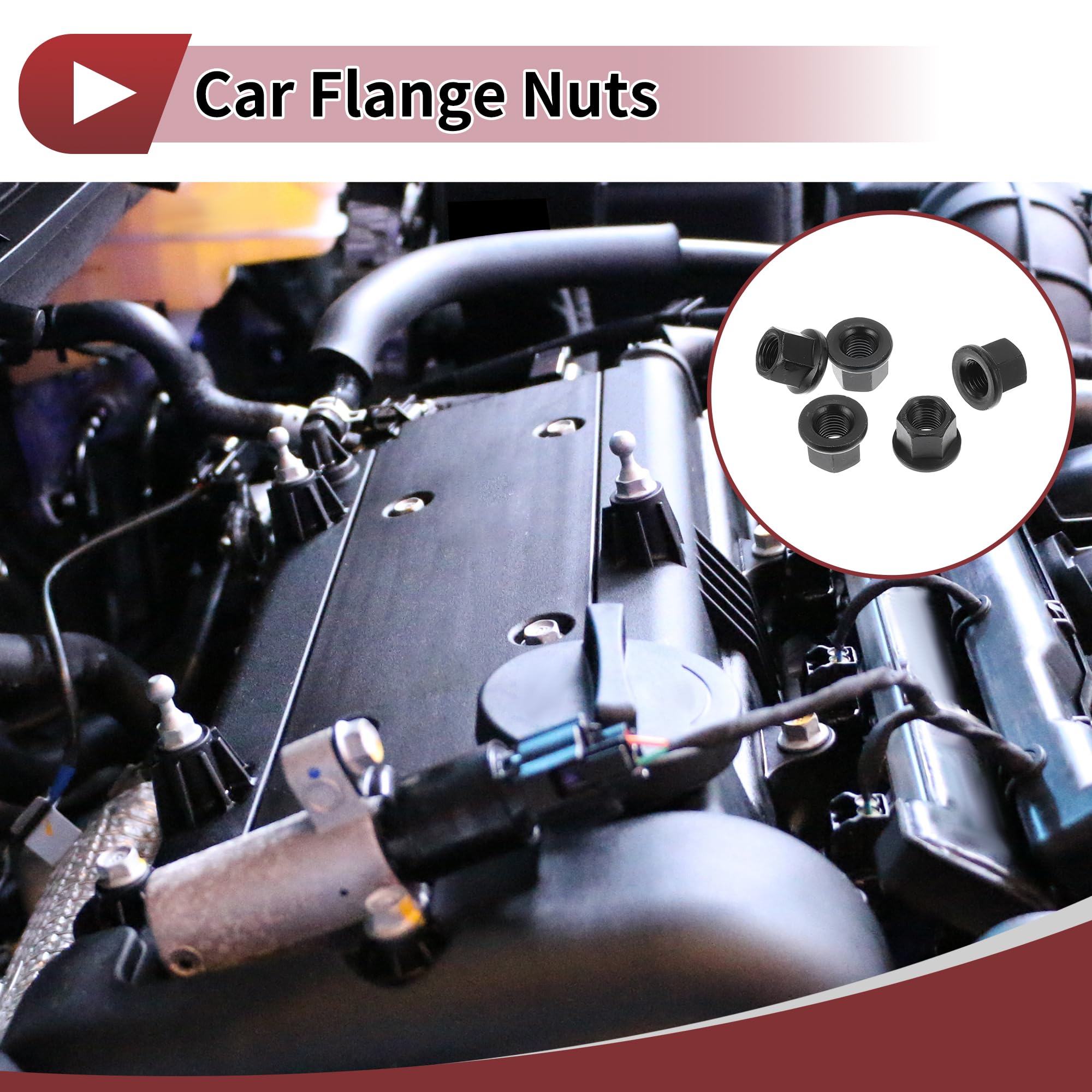 HEROFFIX 5 Pcs M16 Car Flange Nuts Carbon Steel Flat Hex Thickened Lock Flange Nuts Non-Slip Lock Flange Black for Car Motorcycle