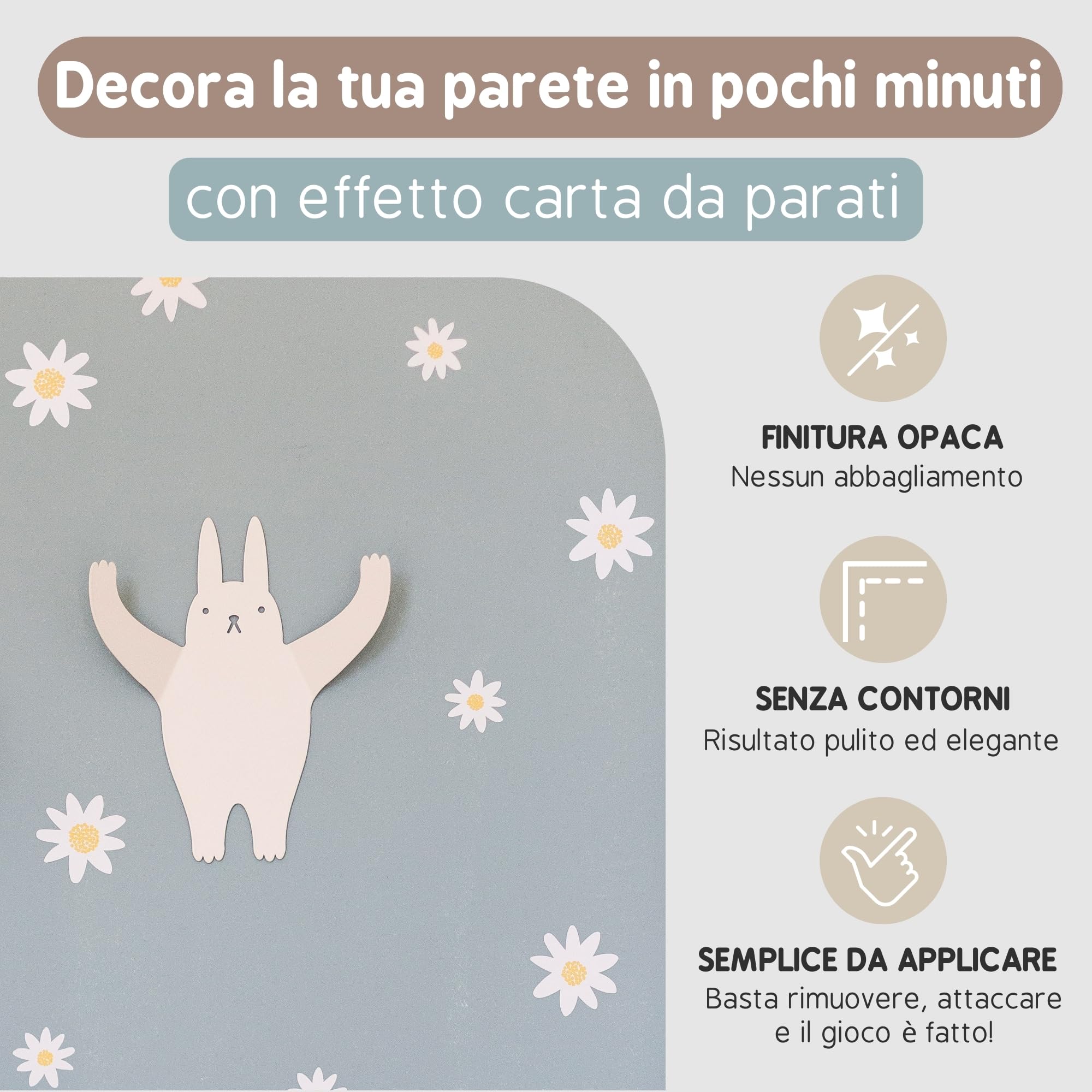 Adesivi Murali Bambini | Adesivi Cameretta Bambino Bimba Fiori | Effetto Carta da Parati Adesiva | Copre 6 m² | 128 pezzi | TRESXICS (Bianco)
