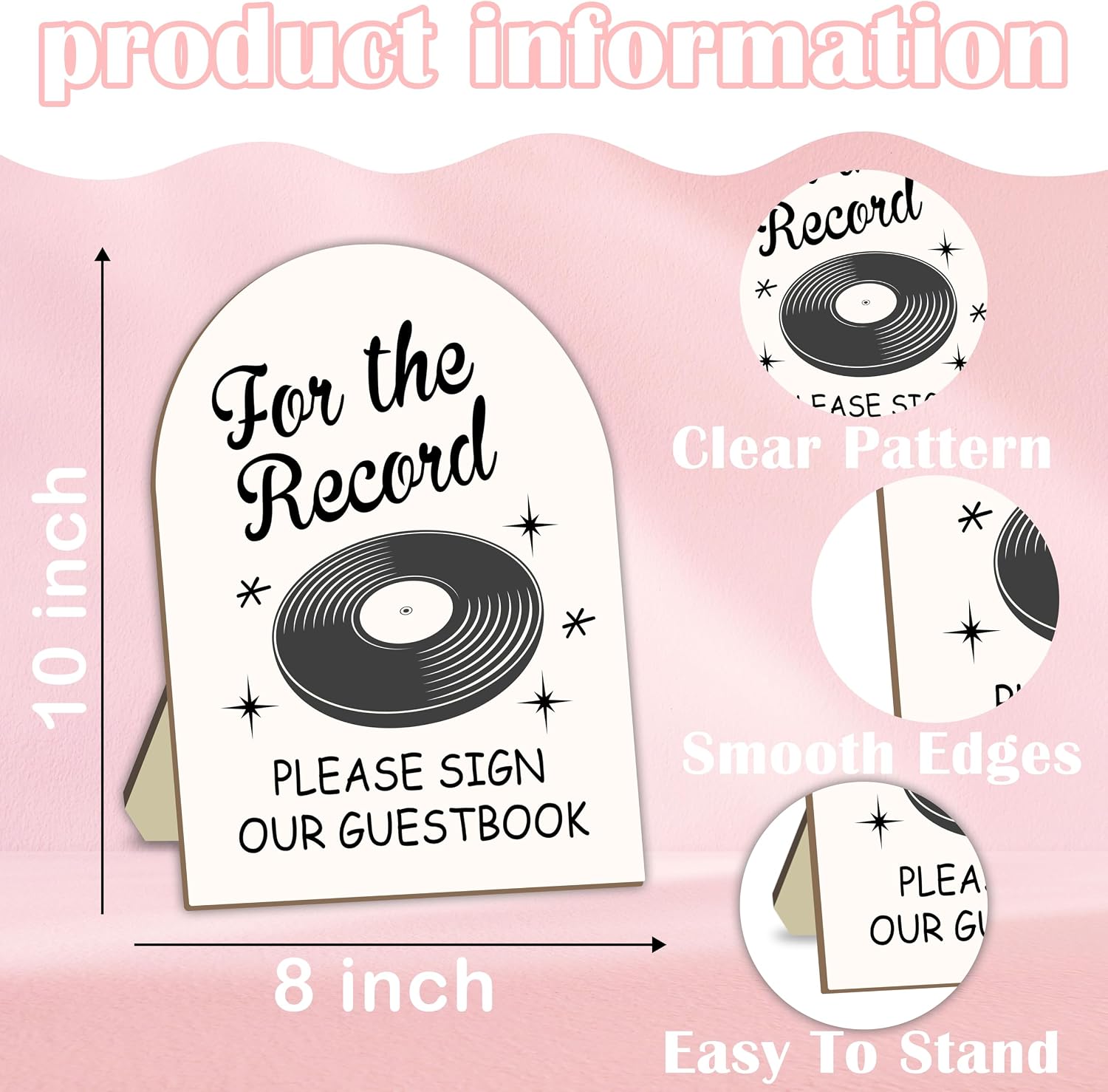 Record Guest Book Sign, Arch Wooden Table Sign With Stand, 8x10 In image 2