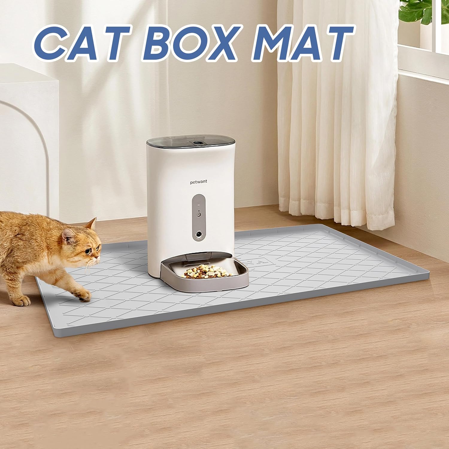 URMONA Large Dog Food Mat, 40" x 22" Pet Food Mat, Waterproof Dog Cat Food Mat with Raised Edges, Silicone Pet Food Mat, Dog Accessories, Prevents Food Spills, Protects Floors（Beige）