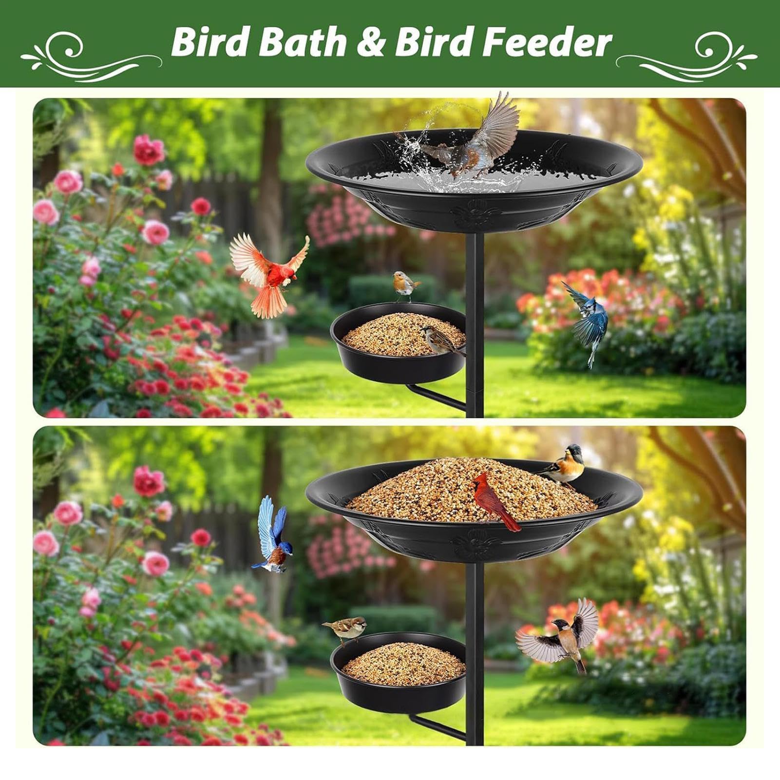 Pila o Baño para Pájaros de Metal con Estacas, Múltiples Niveles, Elegante | y Bebedero para Aves Silvestres de Exterior para Jardín, Patio, Terraza y