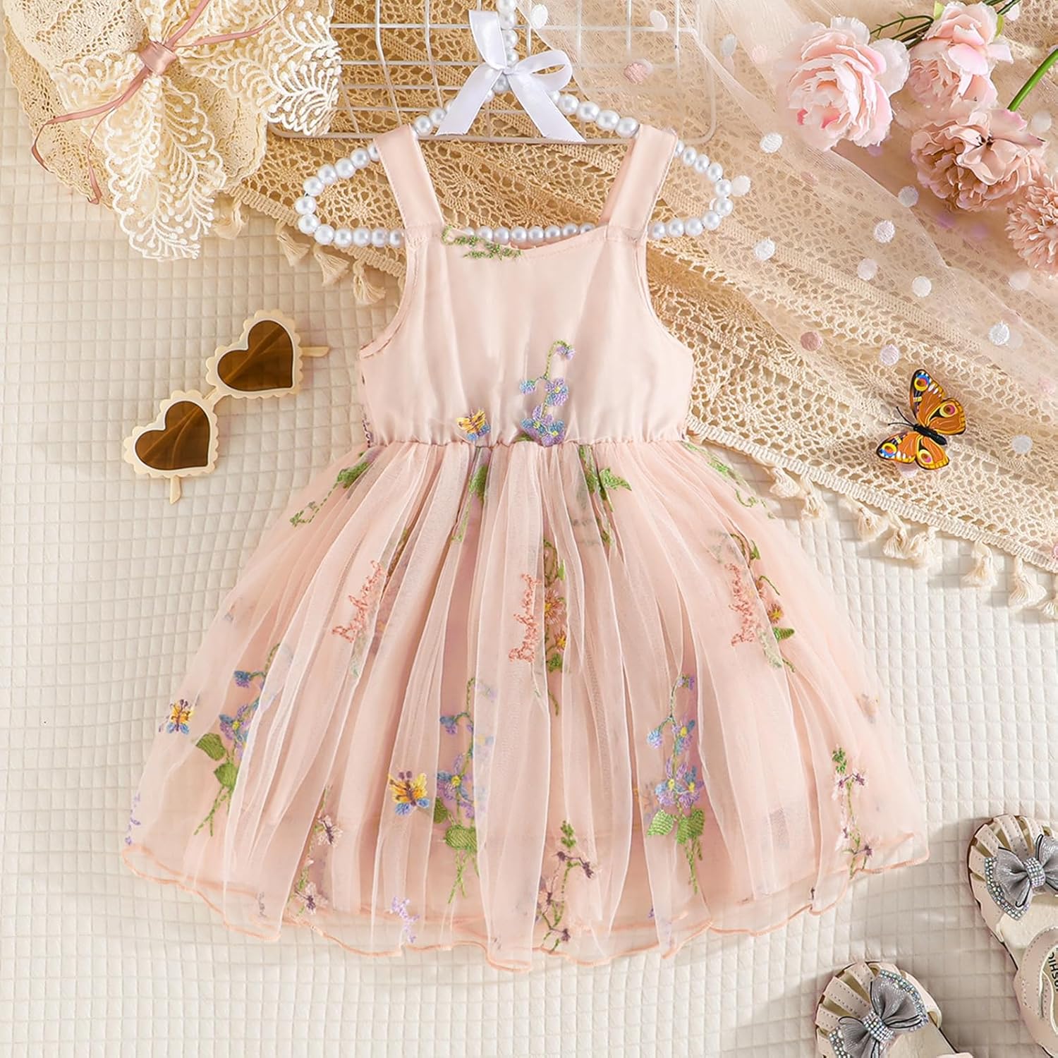 Toddler Princess Dress Summer Clothes Sleeveless Floral Embroidered Tulle A-Line Bowknot Baby Girls Dresses - Image 3