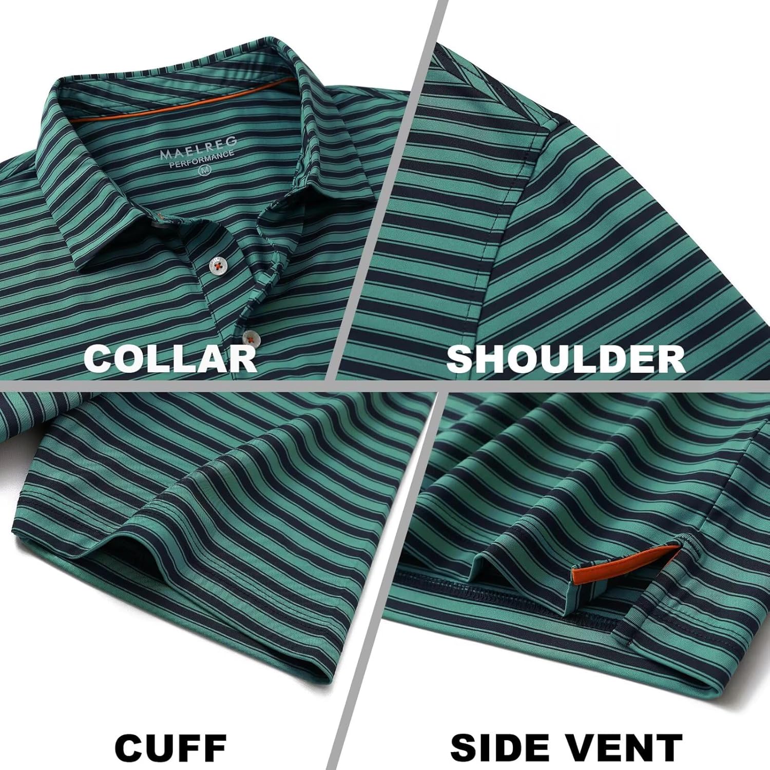 M MAELREG Golf Shirts for Men Short Sleeve Dry Fit Casual Striped Performance Moisture Wicking Collared Mens Polo Shirts