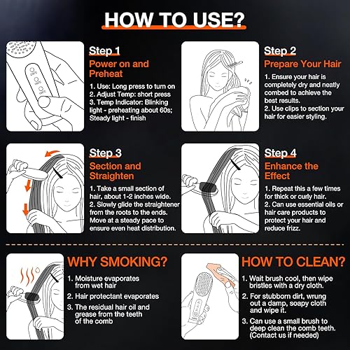 Miniatura 6 de Llano Cepillo alisador de pelo inalámbrico, actualizado en 2024 6400 mAh USB recargable, ligero mini peine alisador portátil para