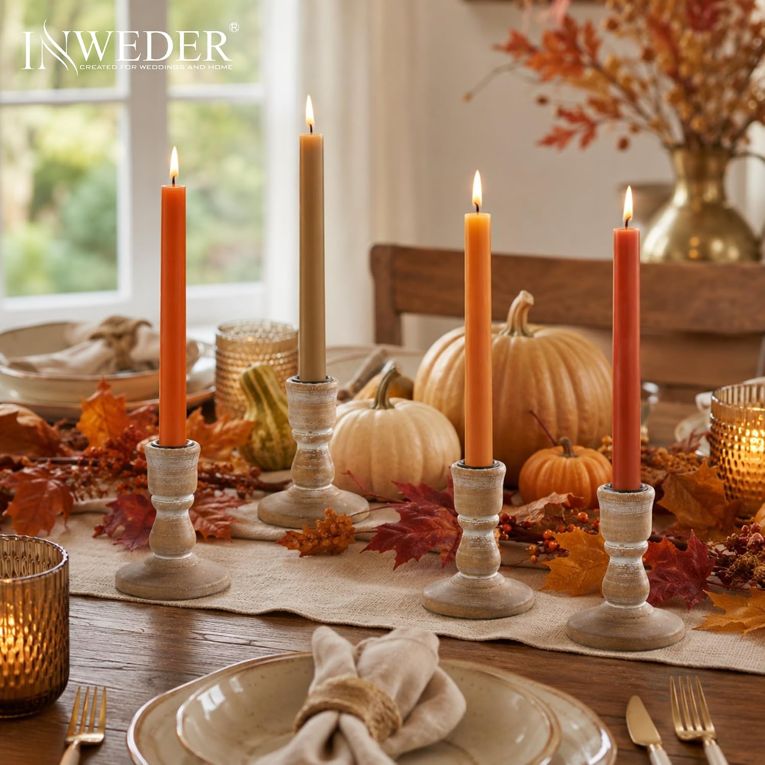 Wooden Taper Candle Holders: Rustic Farmhouse Decor, Set of 4 image 5