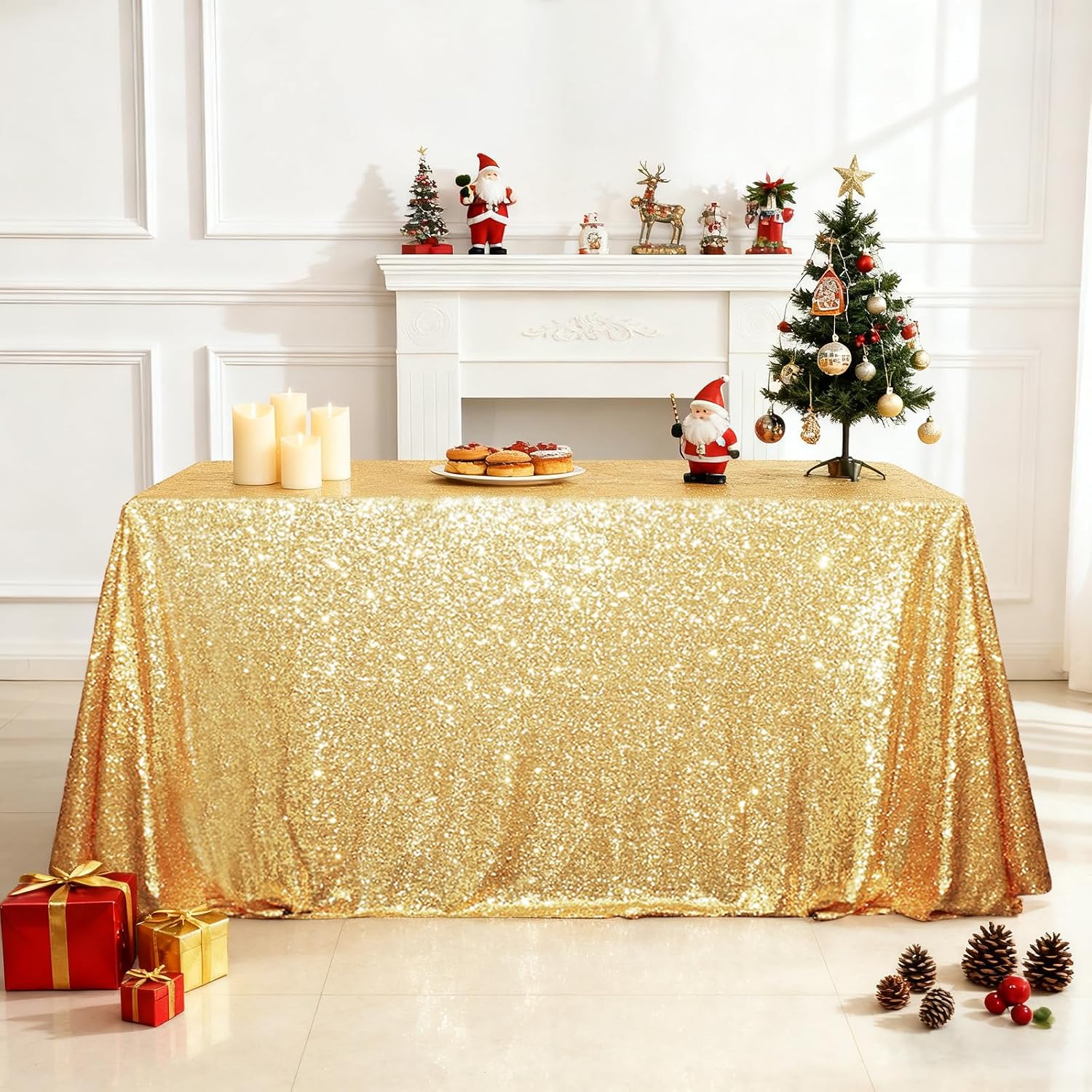 SquarePie Sequin Tablecloth 60 x 102 Inch Gold Sparkly Table Linen for Wedding Party