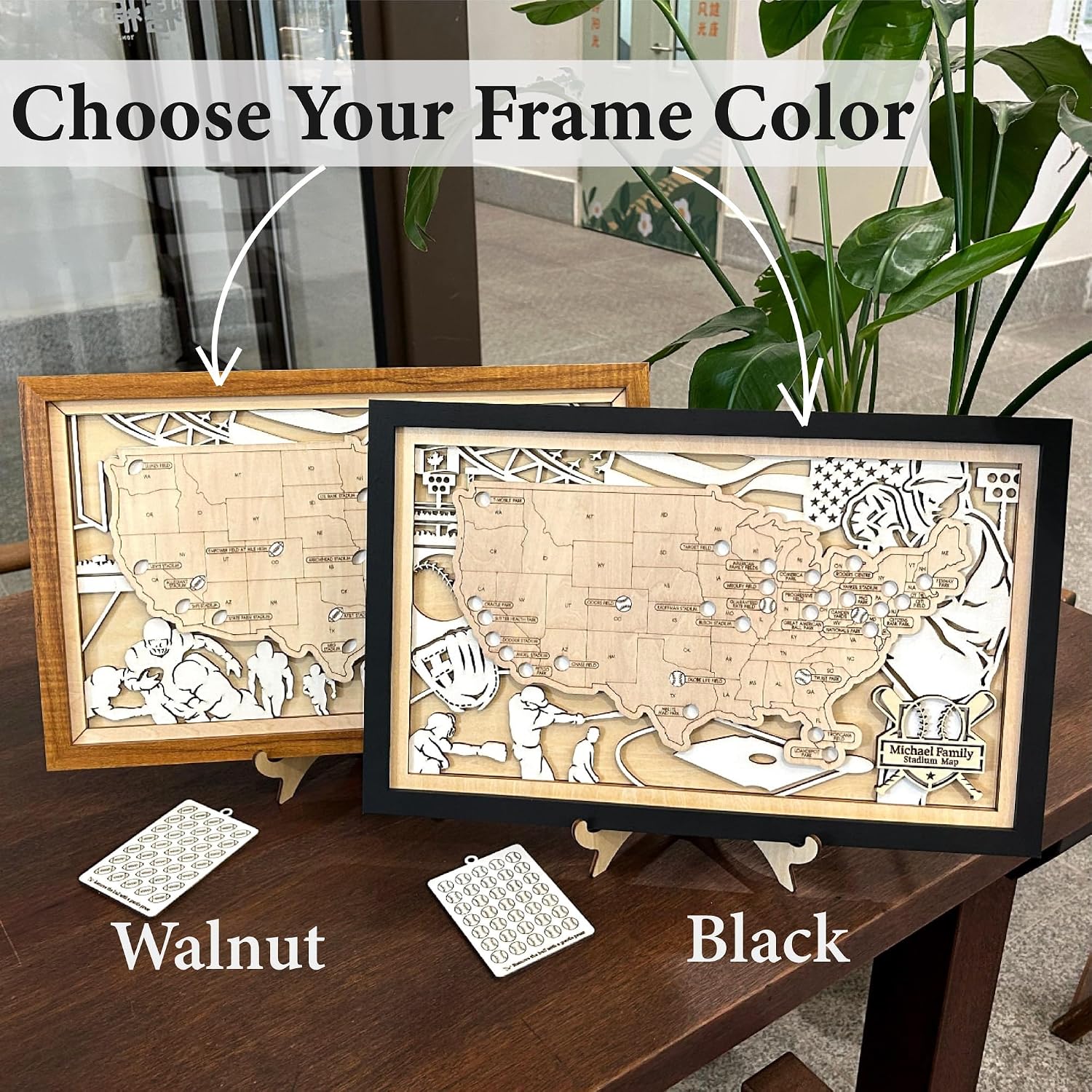 Personalzied Wodden Hockey Stadium Travel Map Tracker, Custom Hockey Park Sign, Fathers Day Gift, Gift for hockey Fan, gift for men,hockey lover, Bucket List (M - 18×11 inch, Style 1)