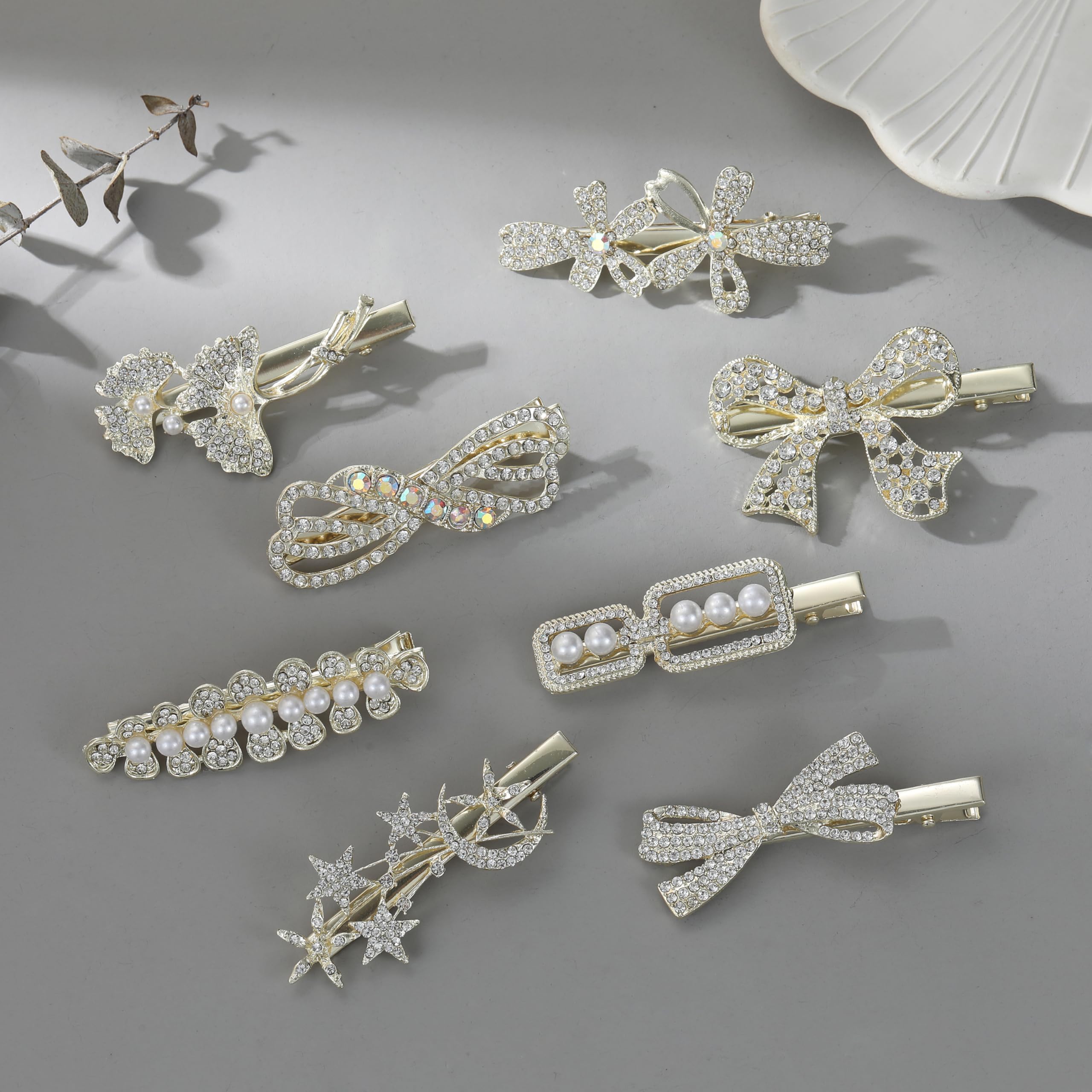 New! Rhinestone Bow Alligator Hair Clip NWOT 2 PCS White Rhinestone Bow Hair Clips for Women and Girls  main image 3